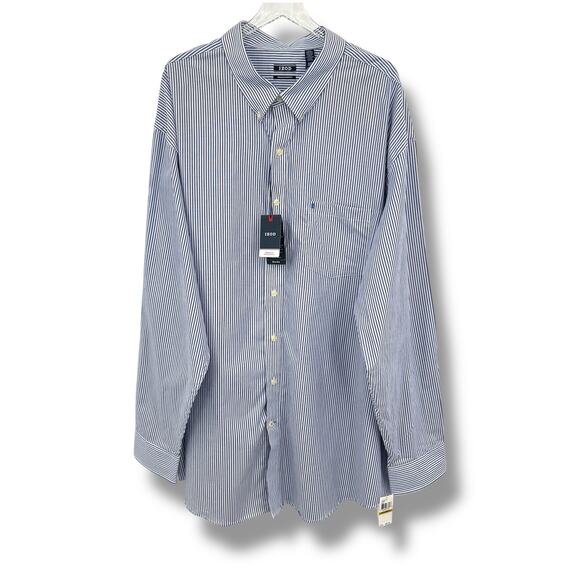 Izod shirt men's 4XLT stretch button down blue white stripe tall career NEW - Picture 1 of 8